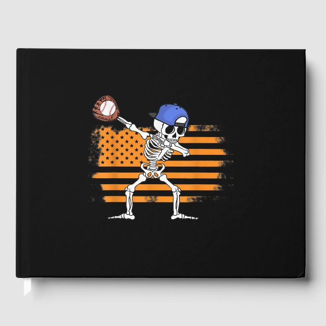 Dabbing Skeleton Baseball Funny Halloween Gästebuch (Vorderseite)