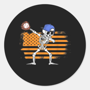 Dabbing Skeleton Baseball Funny Halloween Runder Aufkleber