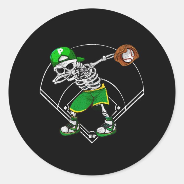 Dabbing Skeleton Baseball Spieler Halloween Catche Runder Aufkleber (Vorderseite)