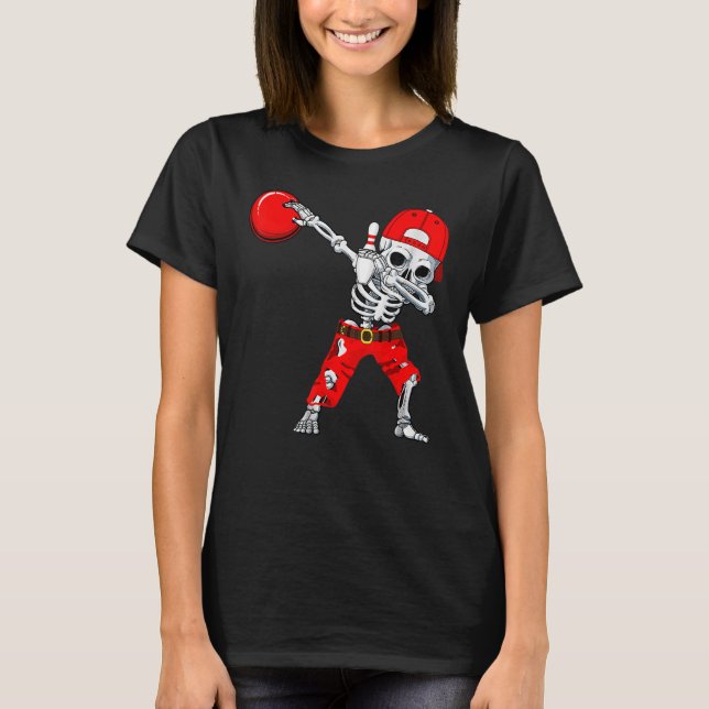 Dabbing Skeleton Bowling Skull Halloween Kostüm T-Shirt (Vorderseite)