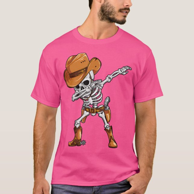 Dabbing Skeleton Cowboy Halloween Boys Men Funny D T-Shirt (Vorderseite)