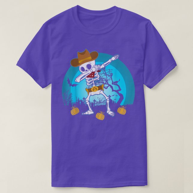 Dabbing Skeleton Cowboy Hat Funny T-Shirt (Design vorne)