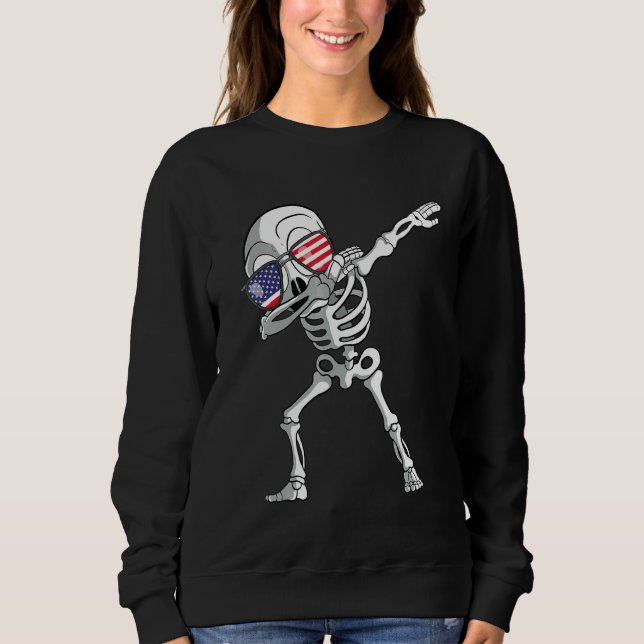 Dabbing Skeleton Dab Skeleton America Flag Sweatshirt (Vorderseite)