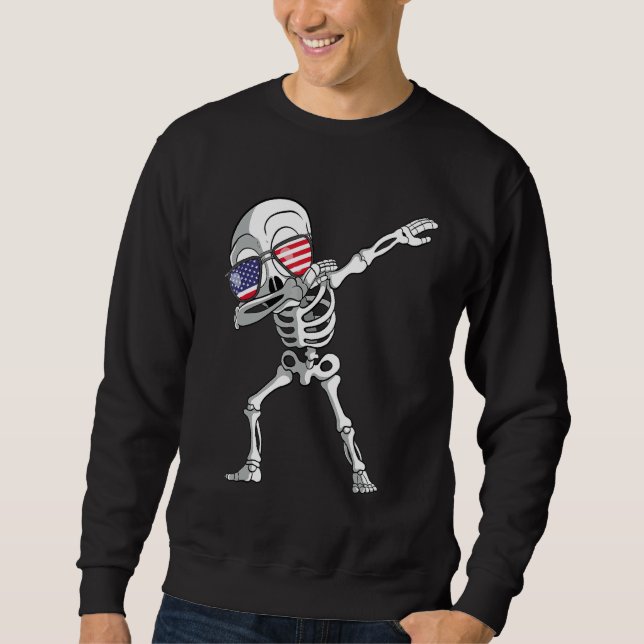 Dabbing Skeleton Dab Skeleton America Flag Sweatshirt (Vorderseite)