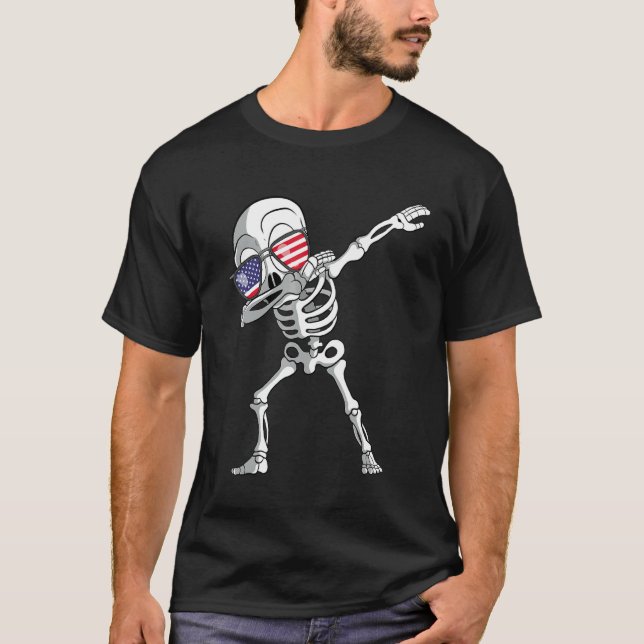Dabbing Skeleton Dab Skeleton America Flag T-Shirt (Vorderseite)
