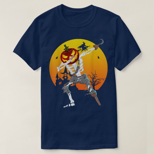 Dabbing Skeleton Halloween Pumpkin Spookk für Wom T-Shirt (Design vorne)