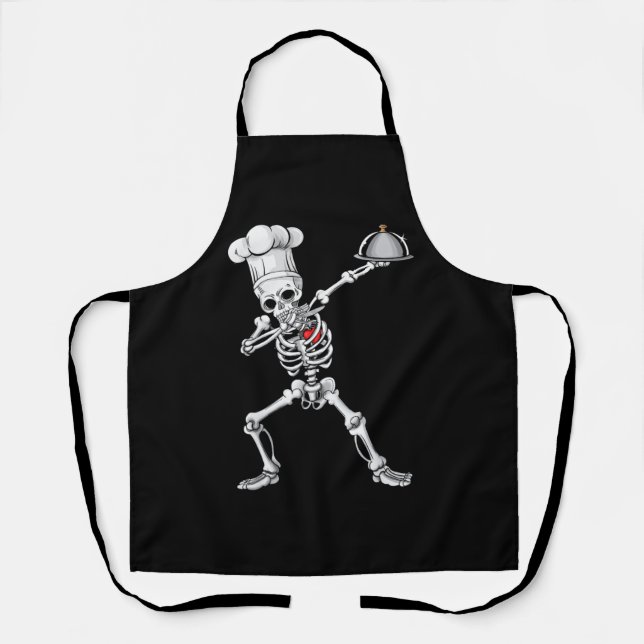 Dabbing Skeleton Koch Lunch Lady Halloween Schürze (Vorderseite)