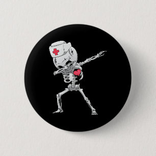 Dabbing Skeleton Nurse Röntgen Halloween T Shirt D Button