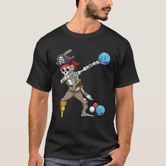 Dabbing Skeleton Pirate Bocce Ball Boccie Hallowee T-Shirt (Vorderseite)