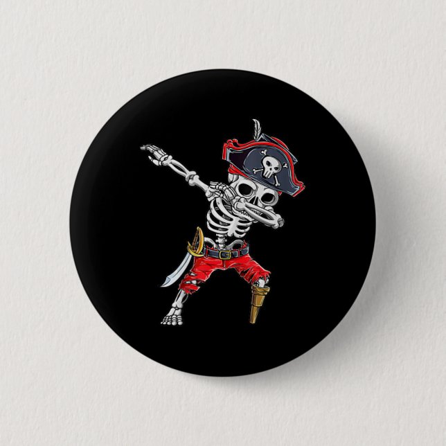 Dabbing Skeleton Pirate Funny Halloween Kinder Jol Button (Vorderseite)