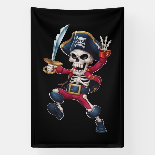 Dabbing Skeleton Pirate Halloween Kids Piratenflag Banner (Vertikal)