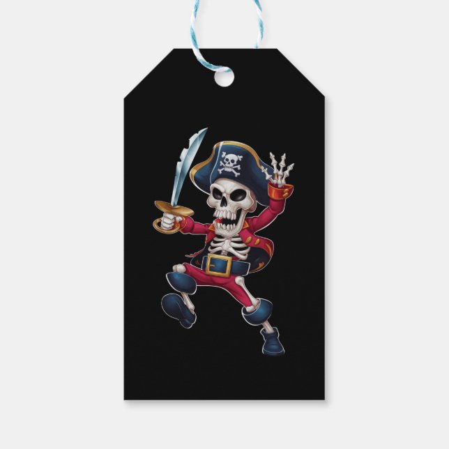 Dabbing Skeleton Pirate Halloween Kids Piratenflag Geschenkanhänger (Rückseite)