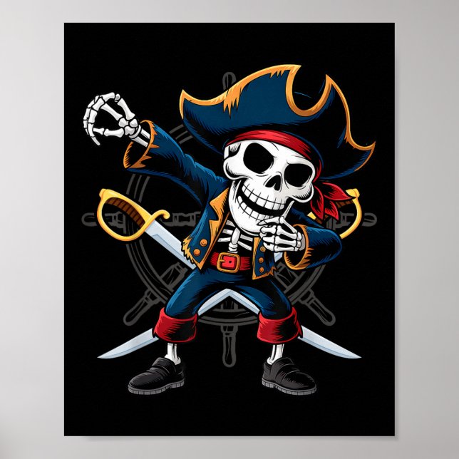 Dabbing Skeleton Pirate Halloween Kids Piratenflag Poster (Vorne)