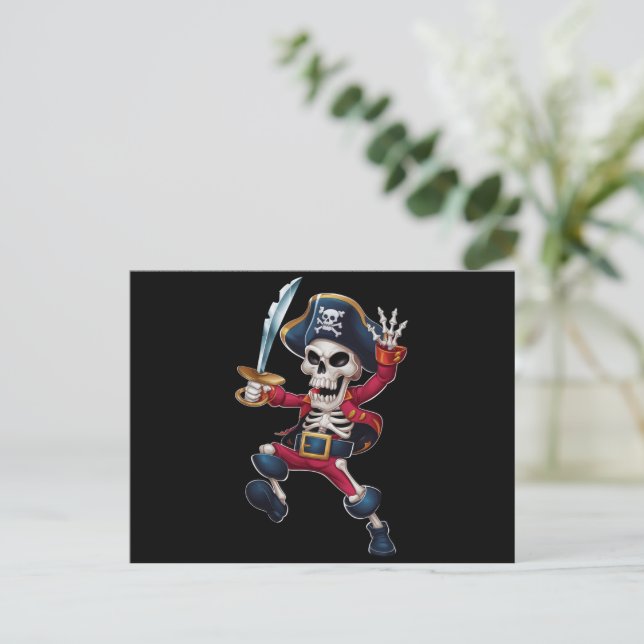 Dabbing Skeleton Pirate Halloween Kids Piratenflag Postkarte (Stehend Vorderseite)
