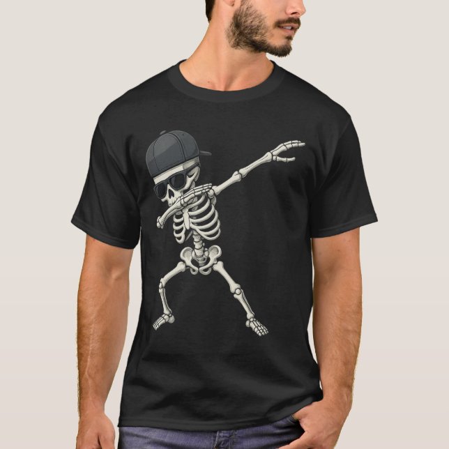 Dabbing Skeleton Pirate Halloween Kids Piratenflag T-Shirt (Vorderseite)