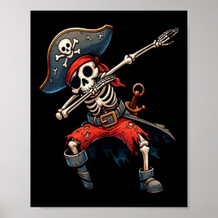 Dabbing Skeleton Pirate Kids Poster