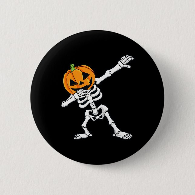 Dabbing Skeleton Pumpkin Head Fun Halloween Dab Button (Vorderseite)