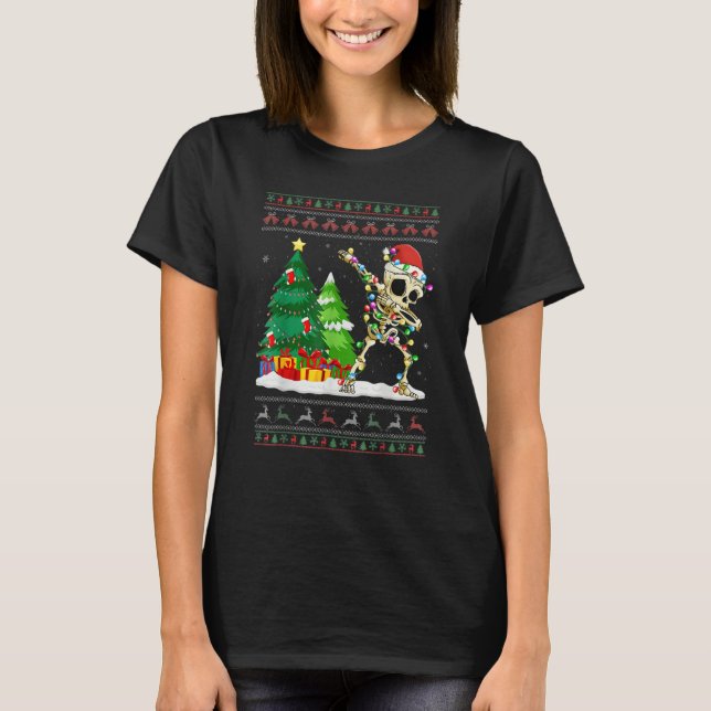 Dabbing Skeleton Tree Santa Hat Ugly Christmas Swe T-Shirt (Vorderseite)
