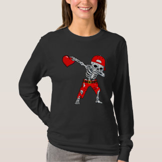 Dabbing Skeleton With Heart Love Valentine's Day B T-Shirt