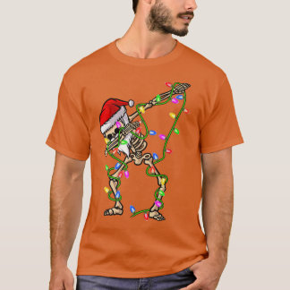 Dabbing Skeleton Xmas Lights Funny Santa Skelett T-Shirt