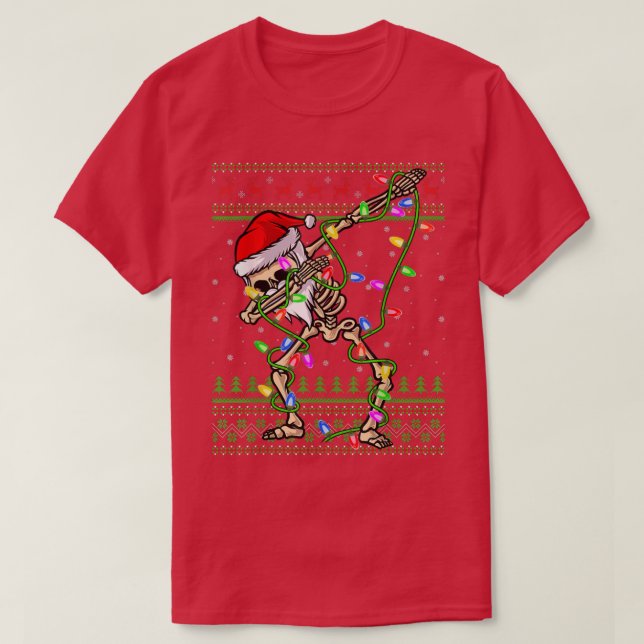Dabbing Skeleton Xmas Lights Ugly Santa Skeleton C T-Shirt (Design vorne)