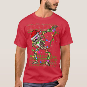 Dabbing Skeleton Xmas Lights Ugly Santa Skeleton C T-Shirt