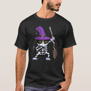Dabbing-Skelett-Kätzchen-Kitty-Katze-Halloween-Kos T-Shirt