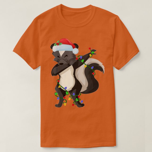 Dabbing Skunk Xmas Lights Funny Santa Skunk Christ T-Shirt (Design vorne)