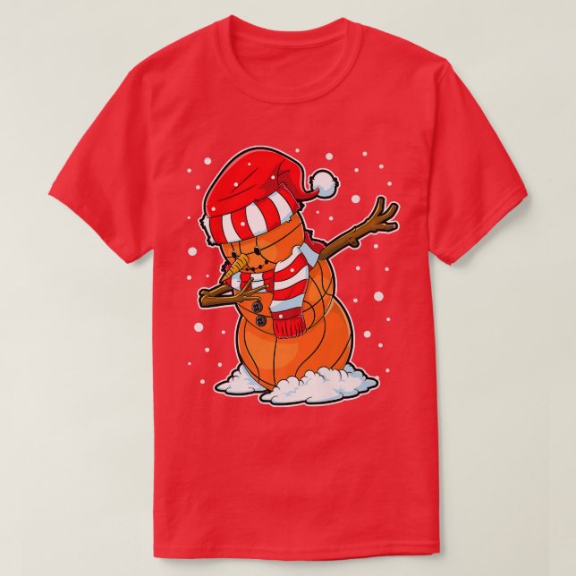 Dabbing Snowman Basketball Ball Christmas Santa Bo T-Shirt (Design vorne)