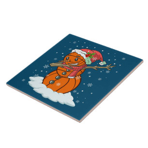 Dabbing Snowman Basketball Ball T-Shirt Weihnachts Fliese