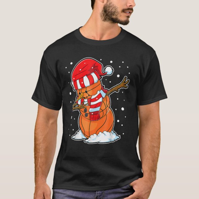 Dabbing Snowman Basketball Ball Weihnachten Weihna T-Shirt (Vorderseite)