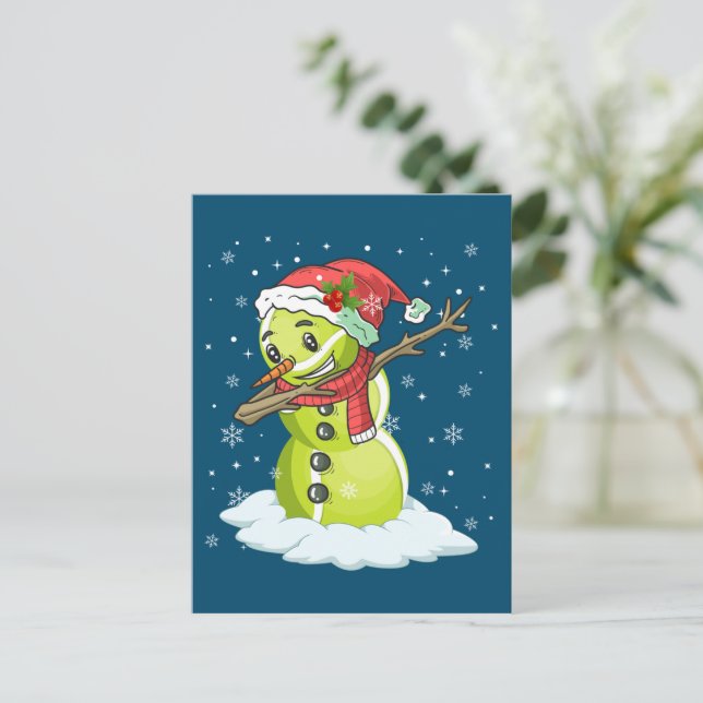 Dabbing Snowman Tennis Ball T-Shirt Weihnachten We Postkarte (Stehend Vorderseite)