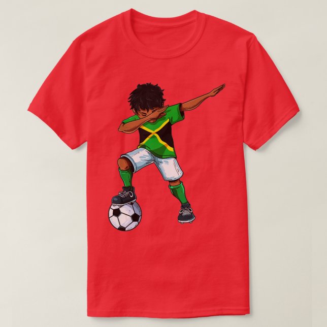 Dabbing Soccer Boy Jamaica - Jamaikanischer Fußbal T-Shirt (Design vorne)