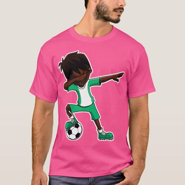 Dabbing Soccer Boy Nigeria Nigerianische Flagge Je T-Shirt (Vorderseite)