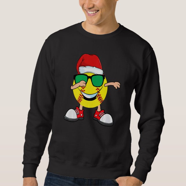 Dabbing Softball Ball Weihnachtsmannmütze Sonnenbr Sweatshirt (Vorderseite)