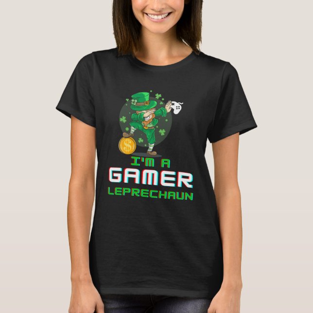 Dabbing St Paddy's Day Video Gaming Leprechaun Gre T-Shirt (Vorderseite)