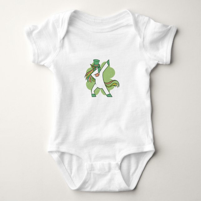 Dabbing St Patricks Unicorn Baby Bodysuit Strampler (Vorderseite)