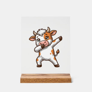 Dabbing Süße Kuh Vintage Gravur T-Shirt Design_ Acrylschild