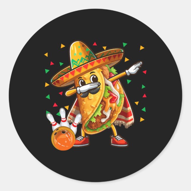 Dabbing Taco Bowling Cinco De Mayo Player Runder Aufkleber (Vorderseite)