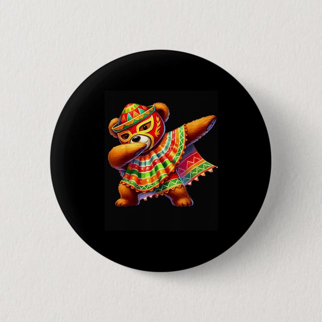 Dabbing Teddy Bär Lucha Libre Cinco De Mayo Mexika Button (Vorderseite)