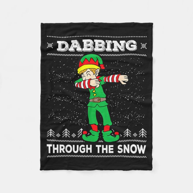Dabbing Through The Snow Elf Dab Ugly Christmas Sw Fleecedecke (Vorderseite)