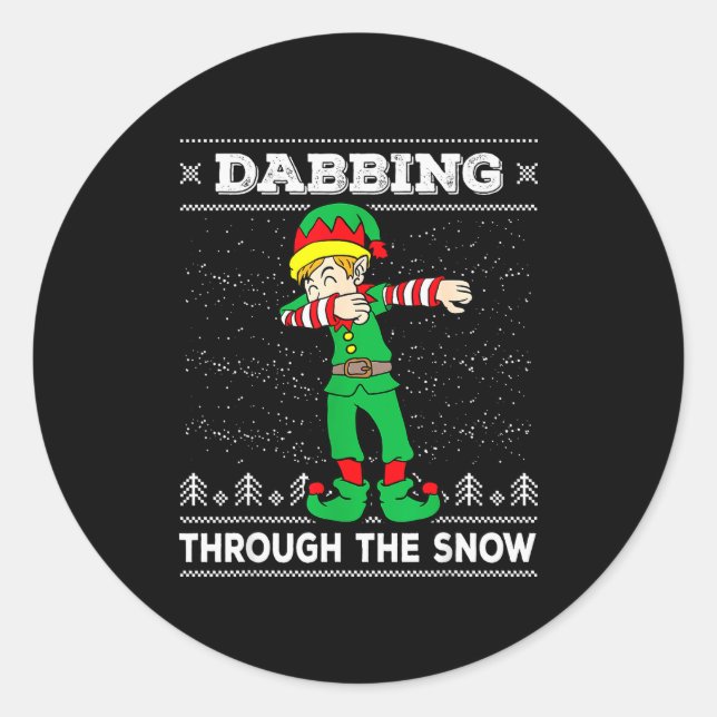 Dabbing Through The Snow Elf Dab Ugly Christmas Sw Runder Aufkleber (Vorderseite)