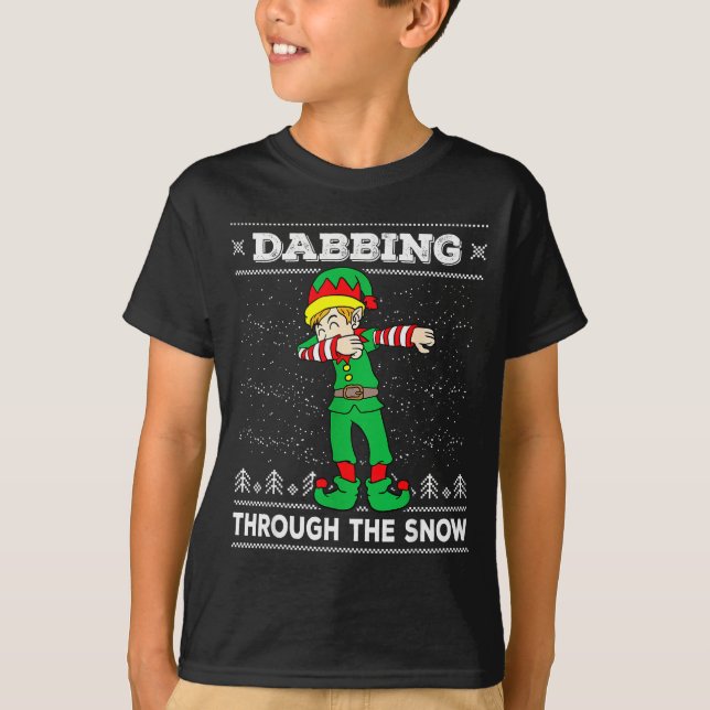 Dabbing Through The Snow Elf Dab Ugly Christmas Sw T-Shirt (Vorderseite)