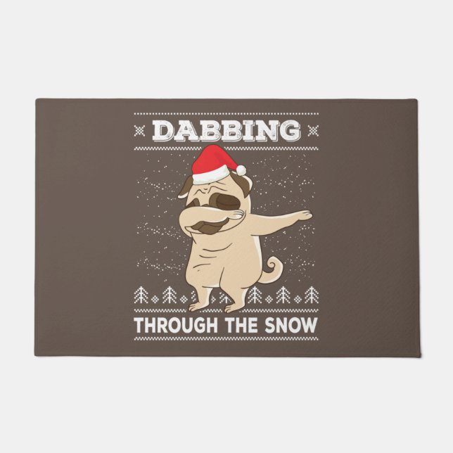 Dabbing Through The Snow Pug Ugly Christmas Sweate Fußmatte (Vorderseite)