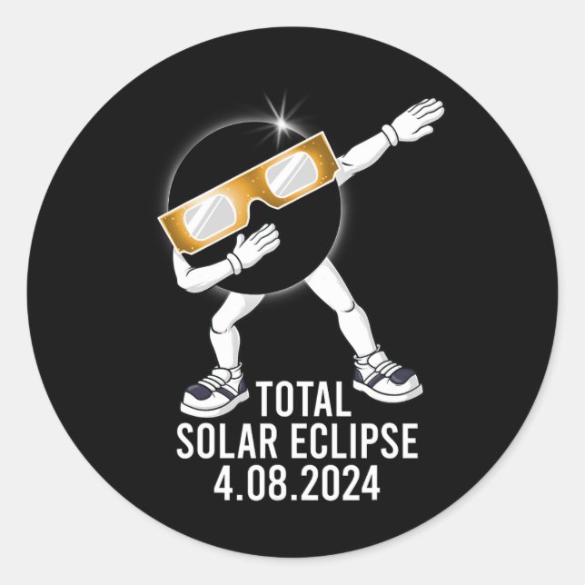 Dabbing Total Solar Eclipse 04.08.2024 Fun Dab Boy Runder Aufkleber (Vorderseite)