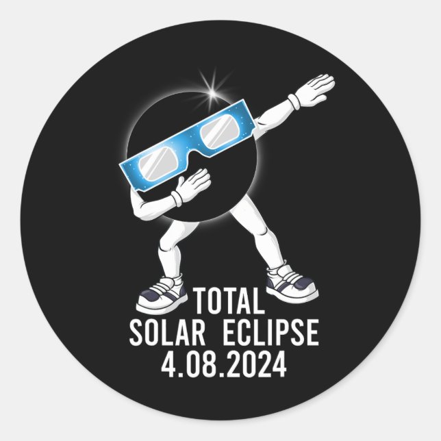 Dabbing Total Solar Eclipse 04.08.2024 Fun Dab Boy Runder Aufkleber (Vorderseite)
