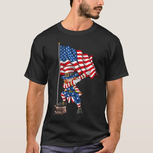 Dabbing Uncle Sam 4. Juli American Flag T-Shirt (Vorderseite)