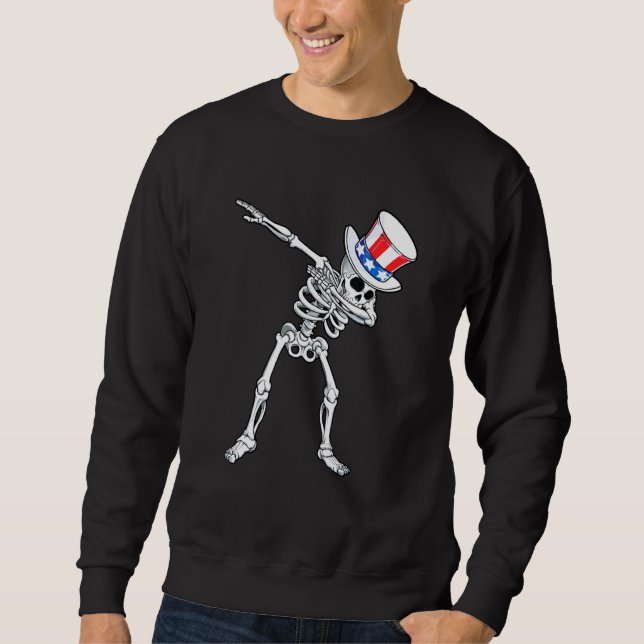 Dabbing Uncle Sam Skeleton 4. Juli Sweatshirt (Vorderseite)