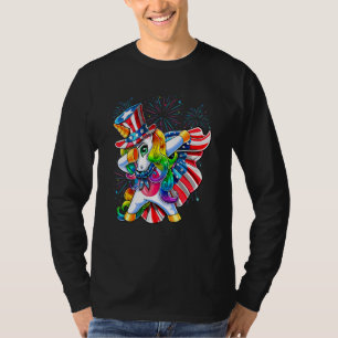 Dabbing Unicorn 4. Juli Amerikanische Flagge Onkel T-Shirt