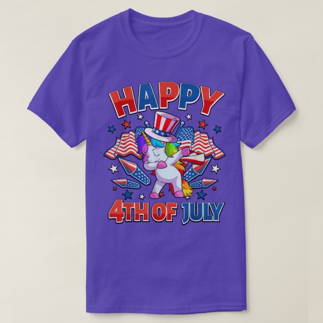 Dabbing Unicorn 4. Juli Mädchen Frauen Amerikanisc T-Shirt (Design vorne)